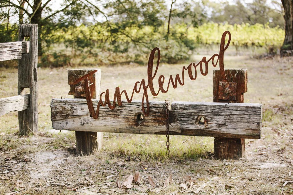 Tanglewood metal letter at Tanglewood Estate winery wedding venue on the Mornington Peninsula