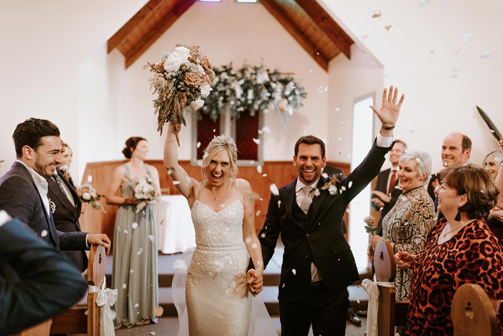 Flower shower inside the Lovedale Wedding Chapel